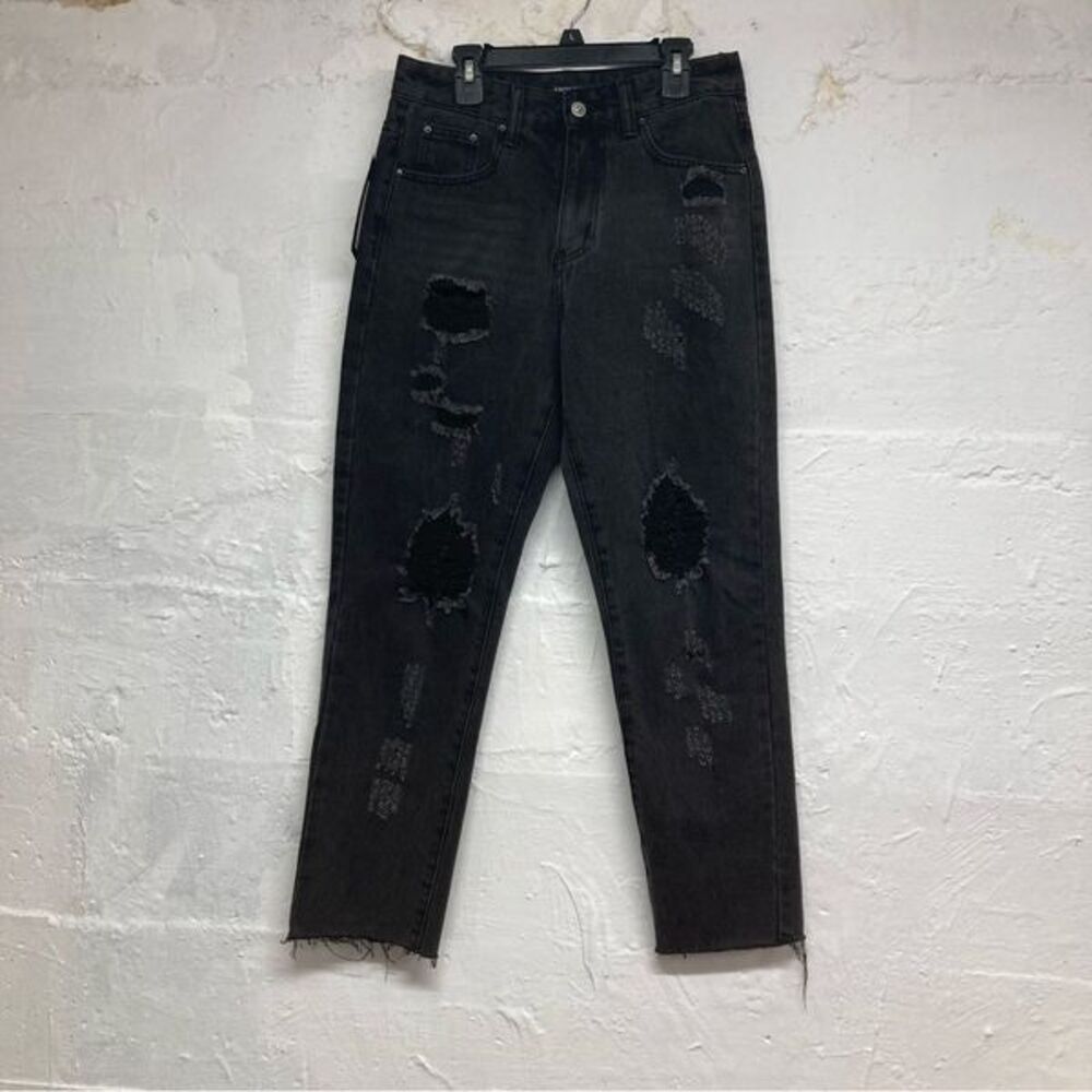 Nasty Gal Shred It High Waisted Jeans Black US Sz 4 NWT straight leg distressed